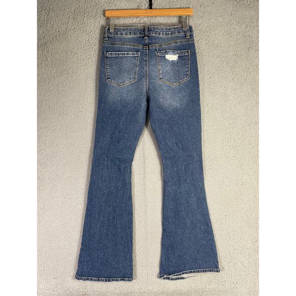 Forever 21 Women's Distressed Flare Jeans Size 27 Blue Y2K Casual Grunge NEW - Picture 10 of 12